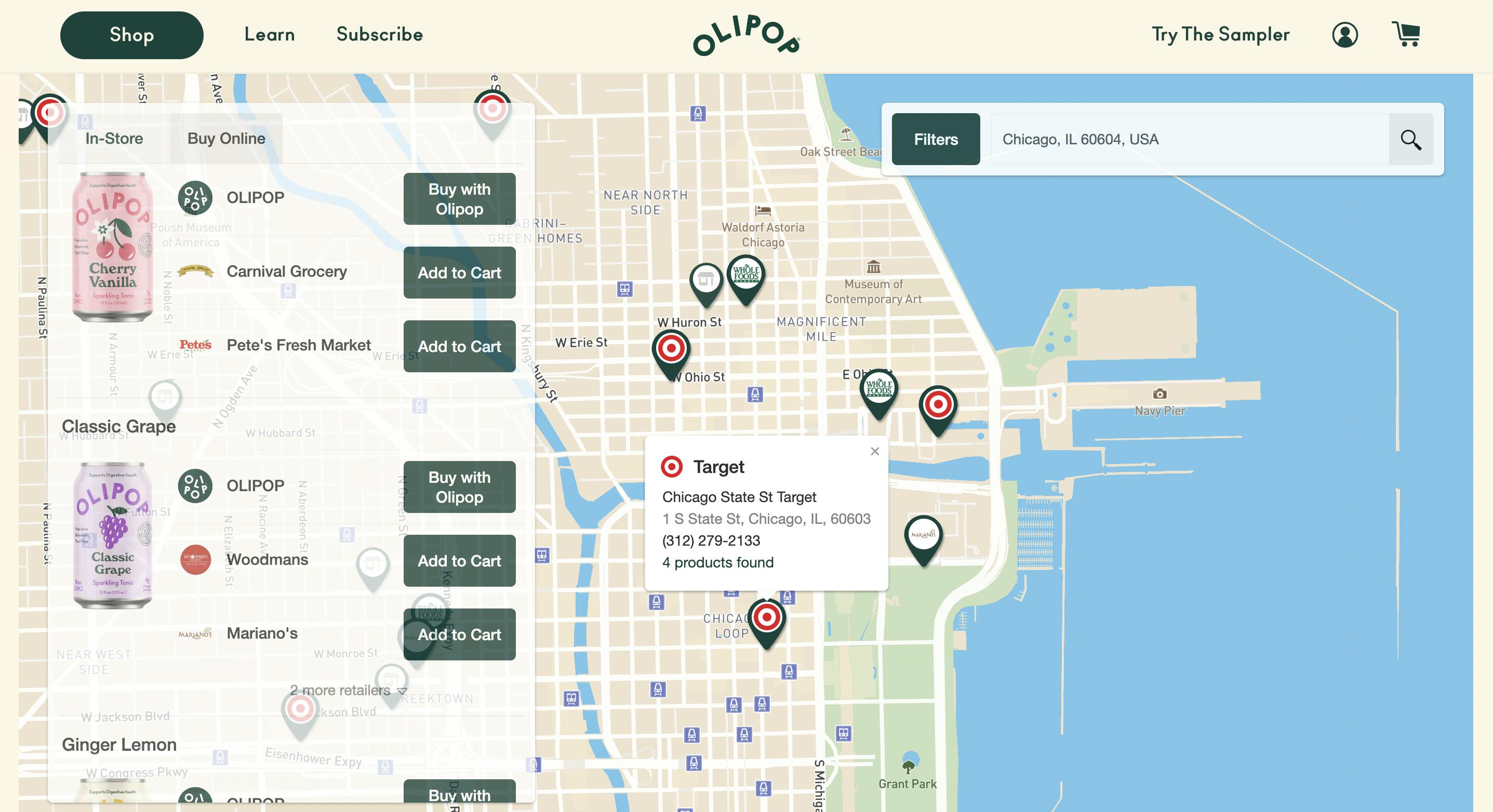 Pea Commerce's actionable store locator with a real-time inventory display. 